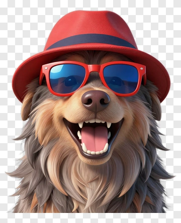 3D Dog Wearing Sunglasses And A Red Hat PNG