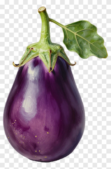 Purple Eggplant With Leaf PNG