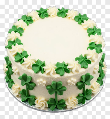 St. Patrick's Day Cake With Shamrock Decorations PNG