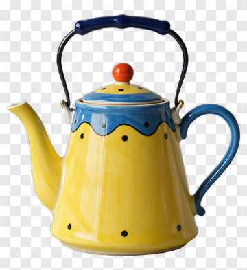 Colorful Teapot With Blue Handle And Lid PNG