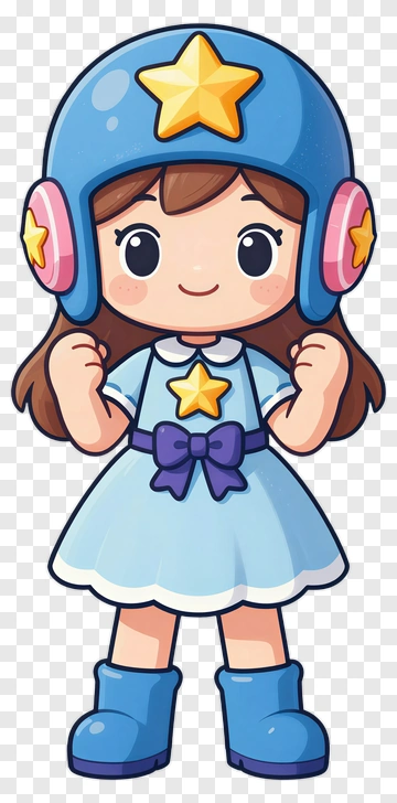 Cartoon Girl In Blue Dress With Star Helmet PNG