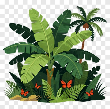 Tropical Jungle With Palm Trees And Butterflies PNG