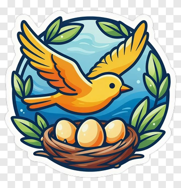 Cartoon Bird Flying Above A Nest With Eggs PNG