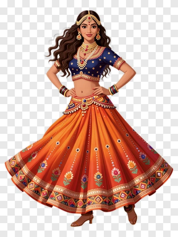 Traditional Indian Woman In Colorful Dance Outfit PNG