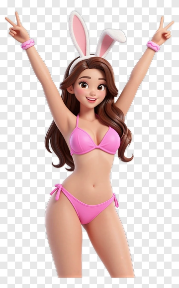 Cartoon Bunny Girl In Pink Bikini PNG