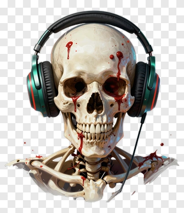Skull Wearing Headphones With Blood PNG