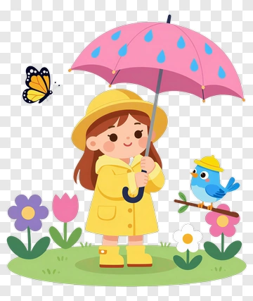 Cartoon Girl Holding A Pink Umbrella PNG