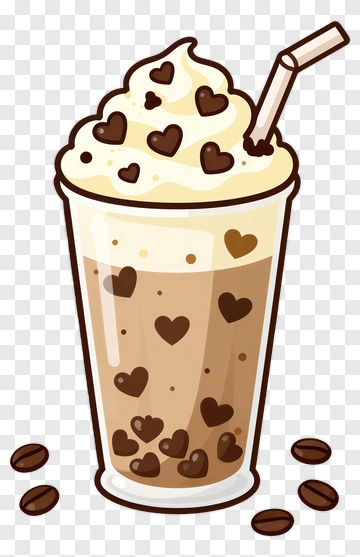 Cartoon Coffee Drink With Heart-Shaped Toppings PNG
