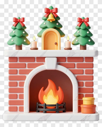 Christmas Fireplace With Decorative Trees PNG