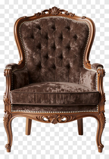 Vintage Brown Velvet Armchair PNG