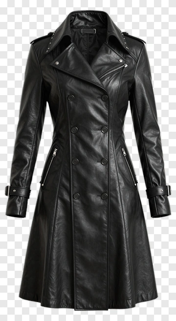 Black Leather Trench Coat PNG