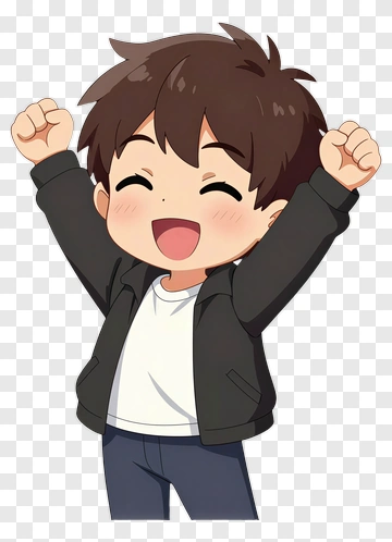 Happy Boy Celebrating With Raised Arms PNG