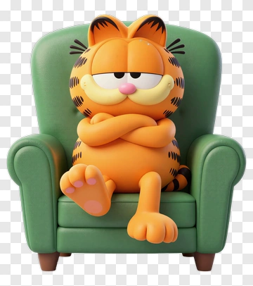 Cartoon Cat Sitting On A Green Armchair PNG