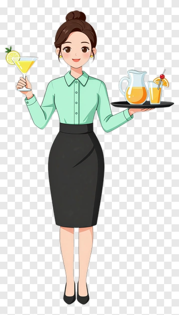 Waitress Holding Drinks On A Tray PNG