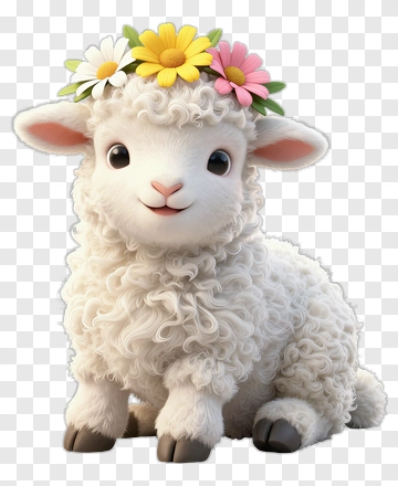 Cute Lamb With Flower Crown PNG