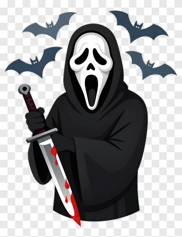 Cartoon Ghost Holding A Bloody Knife PNG