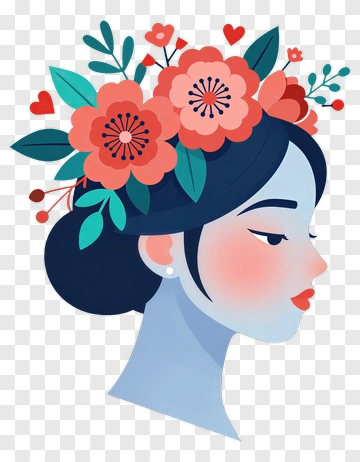 Cartoon Woman With Floral Headpiece PNG