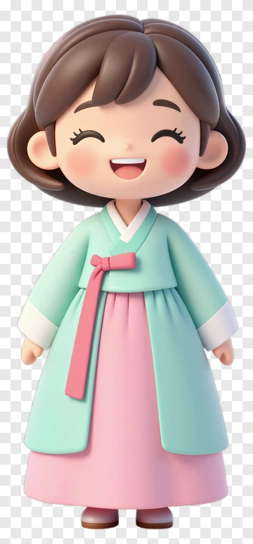 Cartoon Girl In Traditional Hanbok PNG