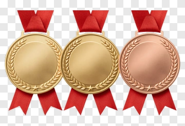Gold, Silver, And Bronze Medals With Red Ribbons PNG