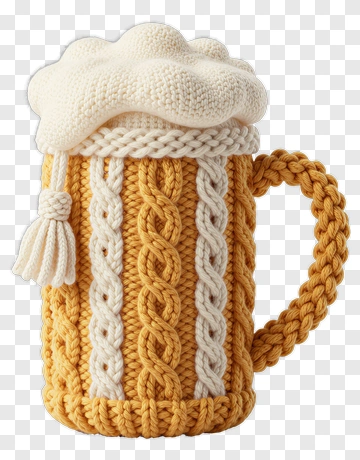 Knitted Beer Mug With Foam PNG