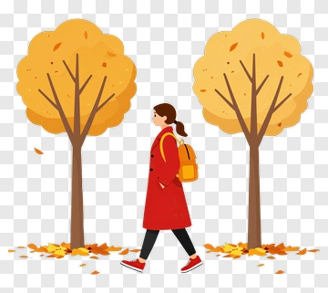 Woman Walking In Autumn Park PNG