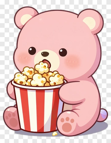 Cartoon Bear Holding A Popcorn Bucket PNG