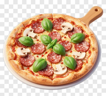 Pepperoni Pizza With Mushrooms And Basil PNG