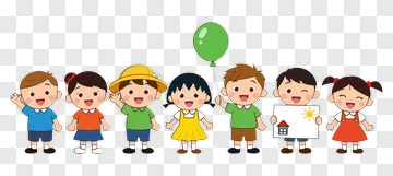 Cartoon Children Holding Hands And Balloons PNG