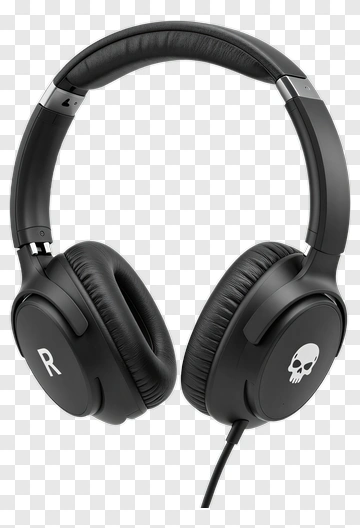 Black Headphones With Skull Logo PNG
