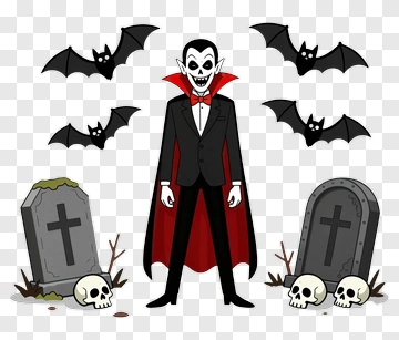 Cartoon Vampire Standing In A Graveyard PNG