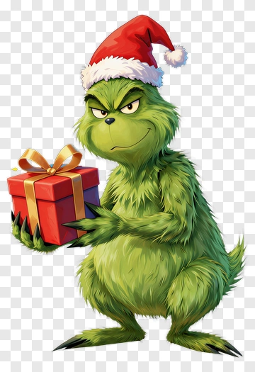 Grinch Holding A Christmas Present PNG