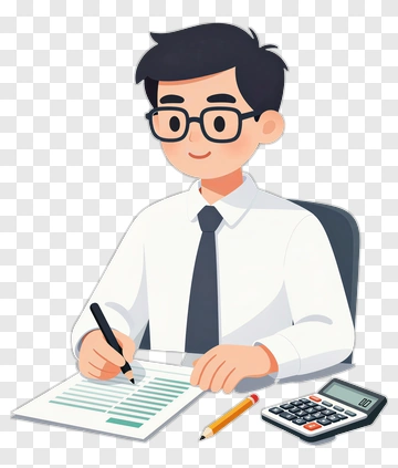 Cartoon Accountant Writing On A Ledger PNG
