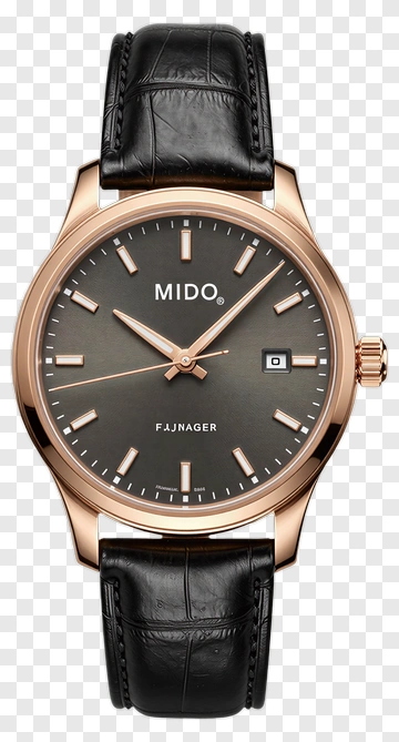 Mido Watch With Black Leather Strap PNG