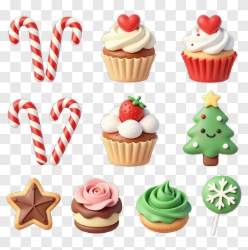 Colorful Christmas Treats And Decorations PNG