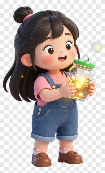 3D Girl Holding A Jar Of Fireflies PNG