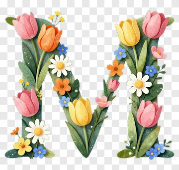 Floral Letter M With Colorful Flowers PNG