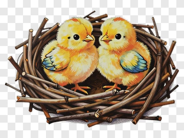 Cartoon Chicks In A Nest PNG