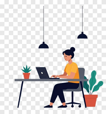 Woman Working On Laptop At Desk PNG