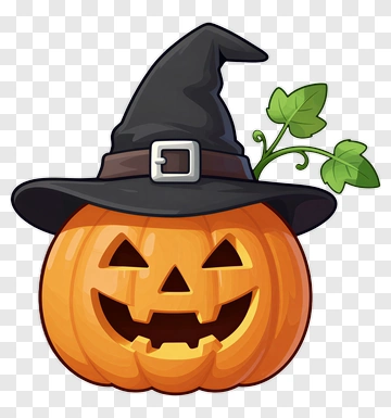 Cartoon Halloween Pumpkin With Witch Hat PNG