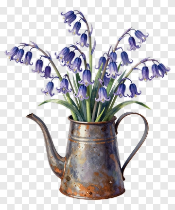 Watering Can With Bluebell Flowers PNG