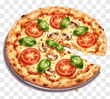 Delicious Pizza With Tomatoes And Basil PNG