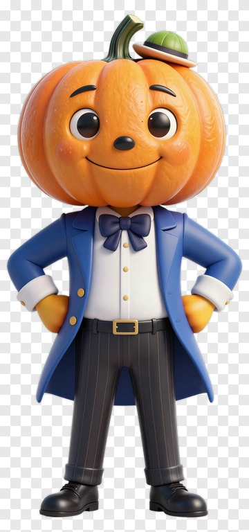 Cartoon Pumpkin Character In Formal Attire PNG