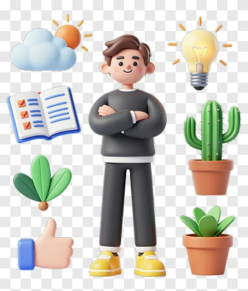 3D Student Standing With Learning Elements PNG