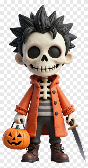 Cartoon Skeleton Holding A Halloween Pumpkin Bucket PNG