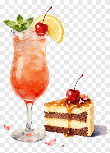 Colorful Cocktail And Cake With Cherries PNG