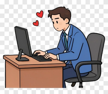 Cartoon Man Working At A Computer PNG