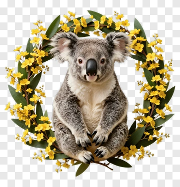 Koala Surrounded By Yellow Flowers PNG