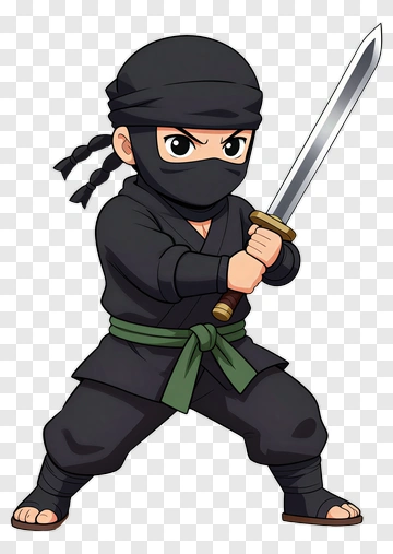 Cartoon Ninja Holding A Sword PNG