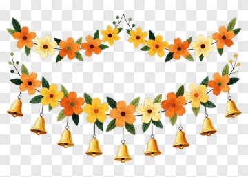 Floral Garland With Golden Bells PNG