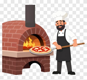 Chef Baking Pizza In A Wood-Fired Oven PNG
